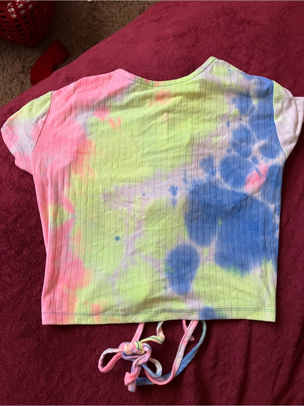 Tie-Dye Ribbed Crop Top in Pastel Pink, Lime & Blue